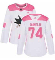 Women's Adidas San Jose Sharks #74 Dylan DeMelo Authentic White/Pink Fashion NHL Jersey