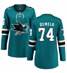 Women's San Jose Sharks #74 Dylan DeMelo Fanatics Branded Teal Green Home Breakaway NHL Jersey