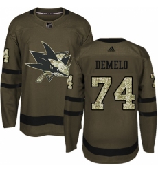 Youth Adidas San Jose Sharks #74 Dylan DeMelo Authentic Green Salute to Service NHL Jersey