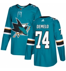 Youth Adidas San Jose Sharks #74 Dylan DeMelo Authentic Teal Green Home NHL Jersey
