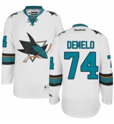 Youth Reebok San Jose Sharks #74 Dylan DeMelo Authentic White Away NHL Jersey