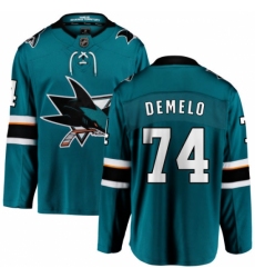 Youth San Jose Sharks #74 Dylan DeMelo Fanatics Branded Teal Green Home Breakaway NHL Jersey