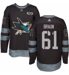 Men's Adidas San Jose Sharks #61 Justin Braun Authentic Black 1917-2017 100th Anniversary NHL Jersey Men's Adidas San Jose Sharks #61 Justin Braun Authentic Black 1917-2017 100th Anniversary NHL Jersey
