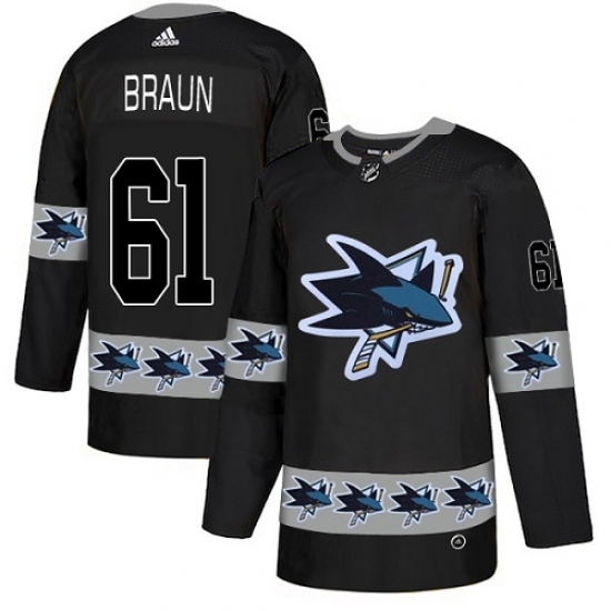 Men's Adidas San Jose Sharks #61 Justin Braun Authentic Black Team Logo Fashion NHL Jersey Men's Adidas San Jose Sharks #61 Justin Braun Authentic Black Team Logo Fashion NHL Jersey