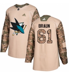 Men's Adidas San Jose Sharks #61 Justin Braun Authentic Camo Veterans Day Practice NHL Jersey