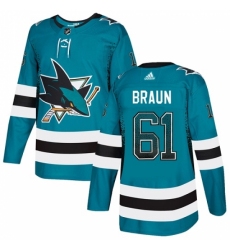 Men's Adidas San Jose Sharks #61 Justin Braun Authentic Teal Drift Fashion NHL Jersey