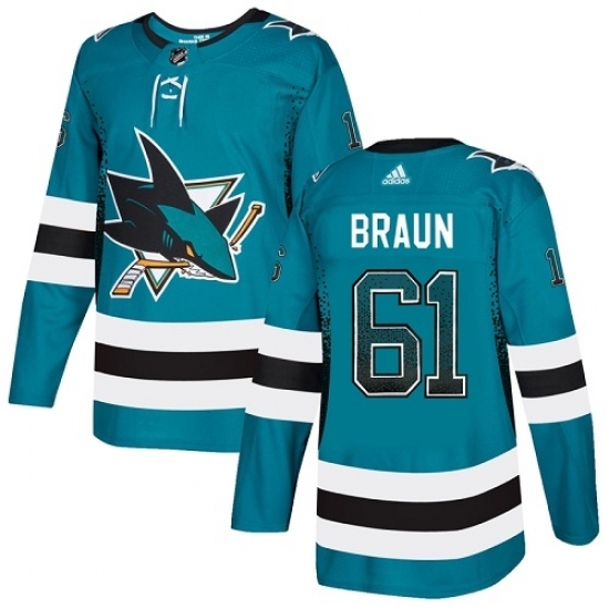 Men's Adidas San Jose Sharks #61 Justin Braun Authentic Teal Drift Fashion NHL Jersey Men's Adidas San Jose Sharks #61 Justin Braun Authentic Teal Drift Fashion NHL Jersey