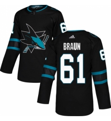 Men's Adidas San Jose Sharks #61 Justin Braun Premier Black Alternate NHL Jersey Men's Adidas San Jose Sharks #61 Justin Braun Premier Black Alternate NHL Jersey