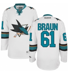 Men's Reebok San Jose Sharks #61 Justin Braun Authentic White Away NHL Jersey Men's Reebok San Jose Sharks #61 Justin Braun Authentic White Away NHL Jersey