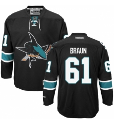 Men's Reebok San Jose Sharks #61 Justin Braun Premier Black Third NHL Jersey