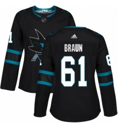 Women's Adidas San Jose Sharks #61 Justin Braun Premier Black Alternate NHL Jersey