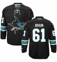 Women's Reebok San Jose Sharks #61 Justin Braun Authentic Black Third NHL Jersey