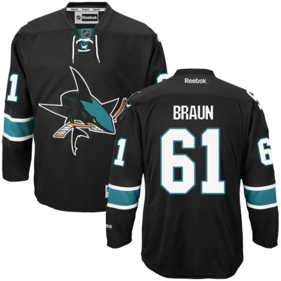 Women's Reebok San Jose Sharks #61 Justin Braun Authentic Black Third NHL Jersey Women's Reebok San Jose Sharks #61 Justin Braun Authentic Black Third NHL Jersey