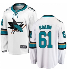 Youth San Jose Sharks #61 Justin Braun Fanatics Branded White Away Breakaway NHL Jersey