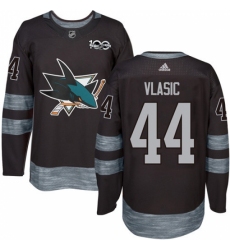 Men's Adidas San Jose Sharks #44 Marc-Edouard Vlasic Premier Black 1917-2017 100th Anniversary NHL Jersey