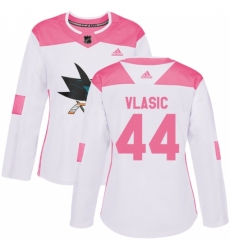 Women's Adidas San Jose Sharks #44 Marc-Edouard Vlasic Authentic White/Pink Fashion NHL Jersey