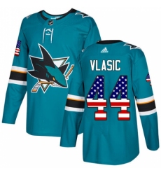 Youth Adidas San Jose Sharks #44 Marc-Edouard Vlasic Authentic Teal Green USA Flag Fashion NHL Jersey