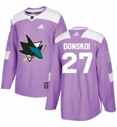 Men's Adidas San Jose Sharks #27 Joonas Donskoi Authentic Purple Fights Cancer Practice NHL Jersey