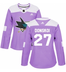 Women's Adidas San Jose Sharks #27 Joonas Donskoi Authentic Purple Fights Cancer Practice NHL Jersey