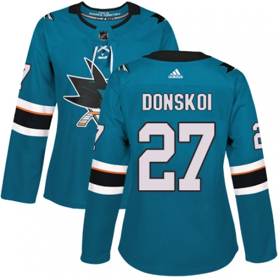 Women's Adidas San Jose Sharks #27 Joonas Donskoi Authentic Teal Green Home NHL Jersey Women's Adidas San Jose Sharks #27 Joonas Donskoi Authentic Teal Green Home NHL Jersey