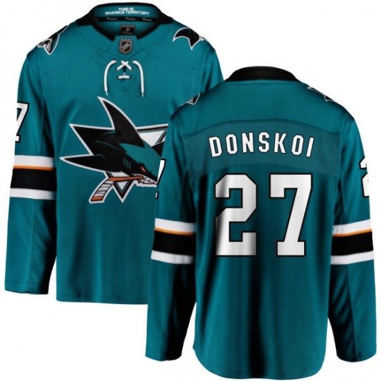 Youth San Jose Sharks #27 Joonas Donskoi Fanatics Branded Teal Green Home Breakaway NHL Jersey Youth San Jose Sharks #27 Joonas Donskoi Fanatics Branded Teal Green Home Breakaway NHL Jersey