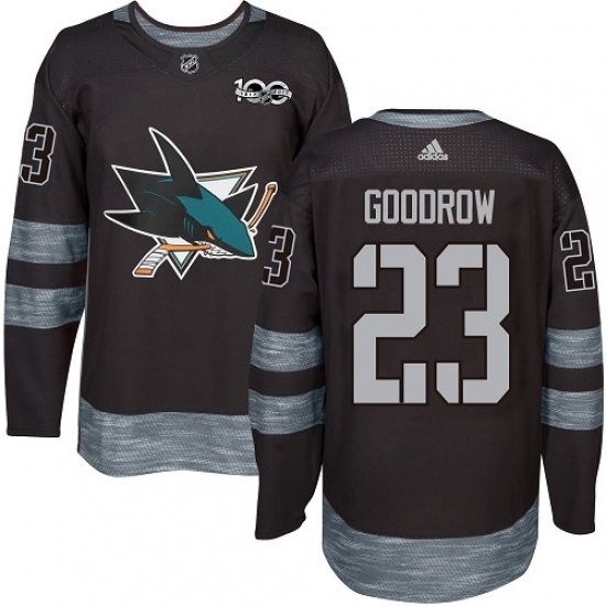 Men's Adidas San Jose Sharks #23 Barclay Goodrow Authentic Black 1917-2017 100th Anniversary NHL Jersey Men's Adidas San Jose Sharks #23 Barclay Goodrow Authentic Black 1917-2017 100th Anniversary NHL Jersey