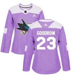 Women's Adidas San Jose Sharks #23 Barclay Goodrow Authentic Purple Fights Cancer Practice NHL Jersey Women's Adidas San Jose Sharks #23 Barclay Goodrow Authentic Purple Fights Cancer Practice NHL Jersey