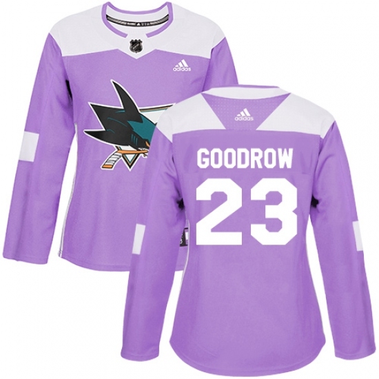 Women's Adidas San Jose Sharks #23 Barclay Goodrow Authentic Purple Fights Cancer Practice NHL Jersey Women's Adidas San Jose Sharks #23 Barclay Goodrow Authentic Purple Fights Cancer Practice NHL Jersey