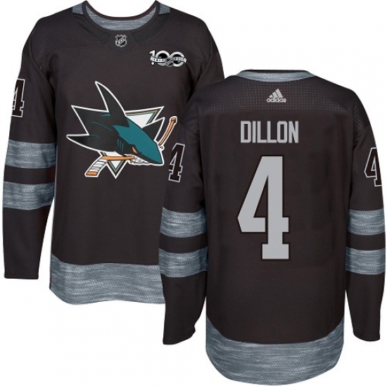 Men's Adidas San Jose Sharks #4 Brenden Dillon Authentic Black 1917-2017 100th Anniversary NHL Jersey Men's Adidas San Jose Sharks #4 Brenden Dillon Authentic Black 1917-2017 100th Anniversary NHL Jersey