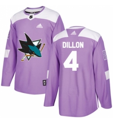 Men's Adidas San Jose Sharks #4 Brenden Dillon Authentic Purple Fights Cancer Practice NHL Jersey