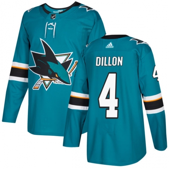 Men's Adidas San Jose Sharks #4 Brenden Dillon Authentic Teal Green Home NHL Jersey Men's Adidas San Jose Sharks #4 Brenden Dillon Authentic Teal Green Home NHL Jersey