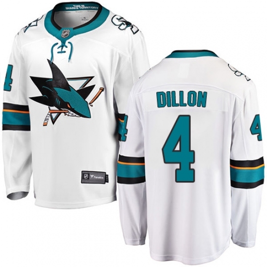 Men's San Jose Sharks #4 Brenden Dillon Fanatics Branded White Away Breakaway NHL Jersey Men's San Jose Sharks #4 Brenden Dillon Fanatics Branded White Away Breakaway NHL Jersey