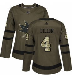 Women's Adidas San Jose Sharks #4 Brenden Dillon Authentic Green Salute to Service NHL Jersey