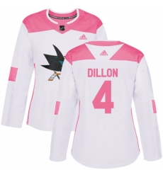 Women's Adidas San Jose Sharks #4 Brenden Dillon Authentic White/Pink Fashion NHL Jersey