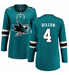 Women's San Jose Sharks #4 Brenden Dillon Fanatics Branded Teal Green Home Breakaway NHL Jersey