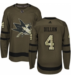 Youth Adidas San Jose Sharks #4 Brenden Dillon Authentic Green Salute to Service NHL Jersey