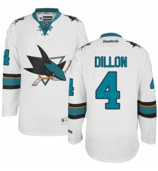 Youth Reebok San Jose Sharks #4 Brenden Dillon Authentic White Away NHL Jersey