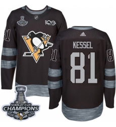 Men's Adidas Pittsburgh Penguins #81 Phil Kessel Authentic Black 1917-2017 100th Anniversary 2017 Stanley Cup Champions NHL Jersey