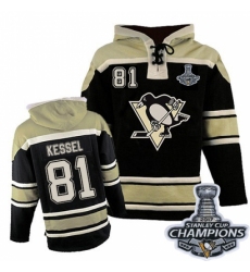 Men's Old Time Hockey Pittsburgh Penguins #81 Phil Kessel Authentic Black Sawyer Hooded Sweatshirt 2017 Stanley Cup Champions