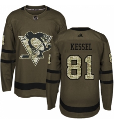 Men's Reebok Pittsburgh Penguins #81 Phil Kessel Authentic Green Salute to Service NHL Jersey