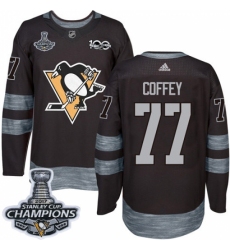 Men's Adidas Pittsburgh Penguins #77 Paul Coffey Authentic Black 1917-2017 100th Anniversary 2017 Stanley Cup Champions NHL Jersey