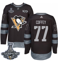 Men's Adidas Pittsburgh Penguins #77 Paul Coffey Premier Black 1917-2017 100th Anniversary 2017 Stanley Cup Champions NHL Jersey