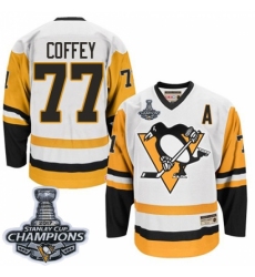Men's CCM Pittsburgh Penguins #77 Paul Coffey Authentic White Throwback 2017 Stanley Cup Champions NHL Jersey