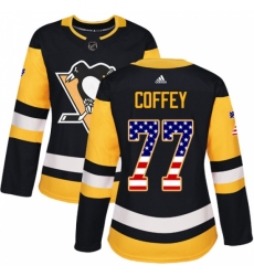 Women's Adidas Pittsburgh Penguins #77 Paul Coffey Authentic Black USA Flag Fashion NHL Jersey
