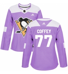 Women's Adidas Pittsburgh Penguins #77 Paul Coffey Authentic Purple Fights Cancer Practice NHL Jersey