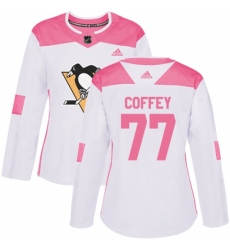 Women's Adidas Pittsburgh Penguins #77 Paul Coffey Authentic White/Pink Fashion NHL Jersey