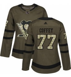 Women's Reebok Pittsburgh Penguins #77 Paul Coffey Authentic Green Salute to Service NHL Jersey