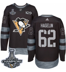 Men's Adidas Pittsburgh Penguins #62 Carl Hagelin Authentic Black 1917-2017 100th Anniversary 2017 Stanley Cup Champions NHL Jersey