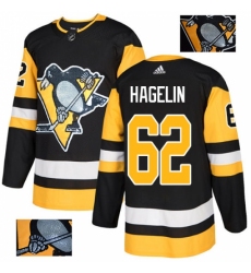 Men's Adidas Pittsburgh Penguins #62 Carl Hagelin Authentic Black Fashion Gold NHL Jersey