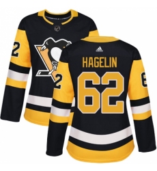 Women's Adidas Pittsburgh Penguins #62 Carl Hagelin Authentic Black Home NHL Jersey